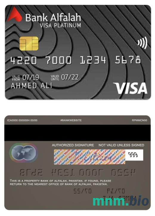 Pakistan Bank of Alfalah platyna visa credit karta przykład w formacie PSD